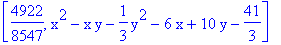 [4922/8547, x^2-x*y-1/3*y^2-6*x+10*y-41/3]